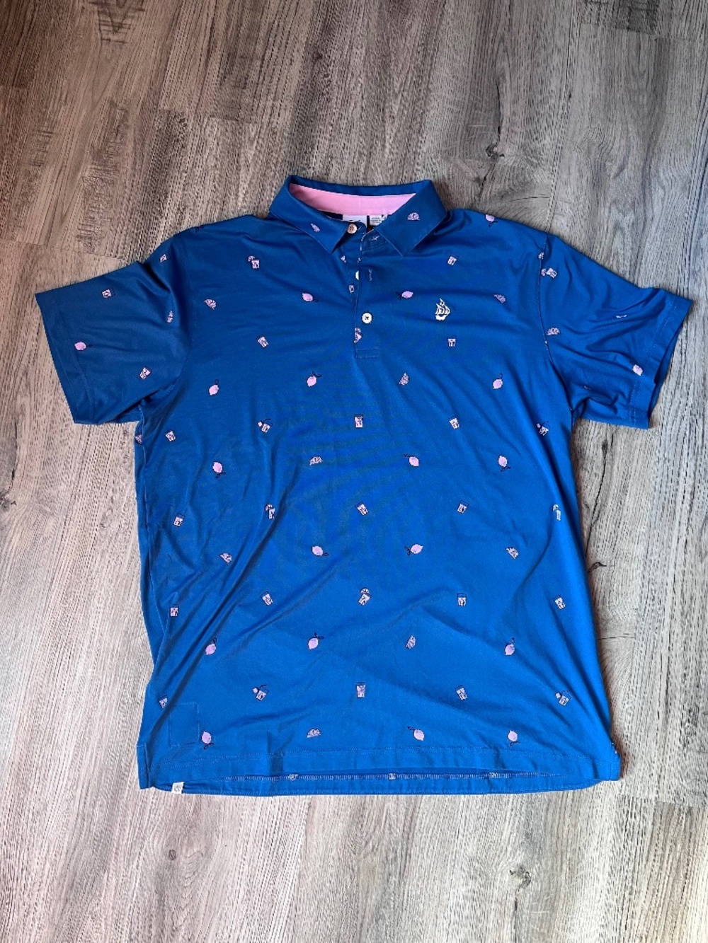 Puma Arnold Palmer Polo Shirt Men's L blue Drinks citrus All Over Print Golf